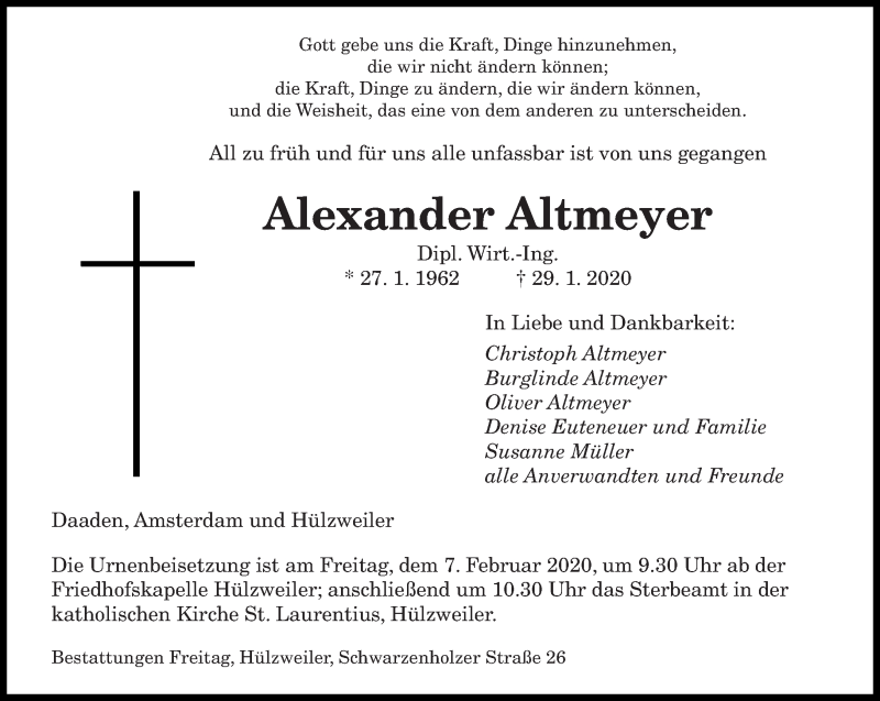Todesanzeige Alexander Altmeyer