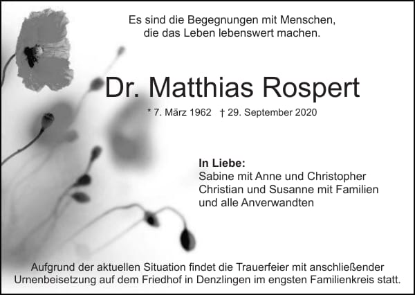 Todesanzeige Matthias Rospert